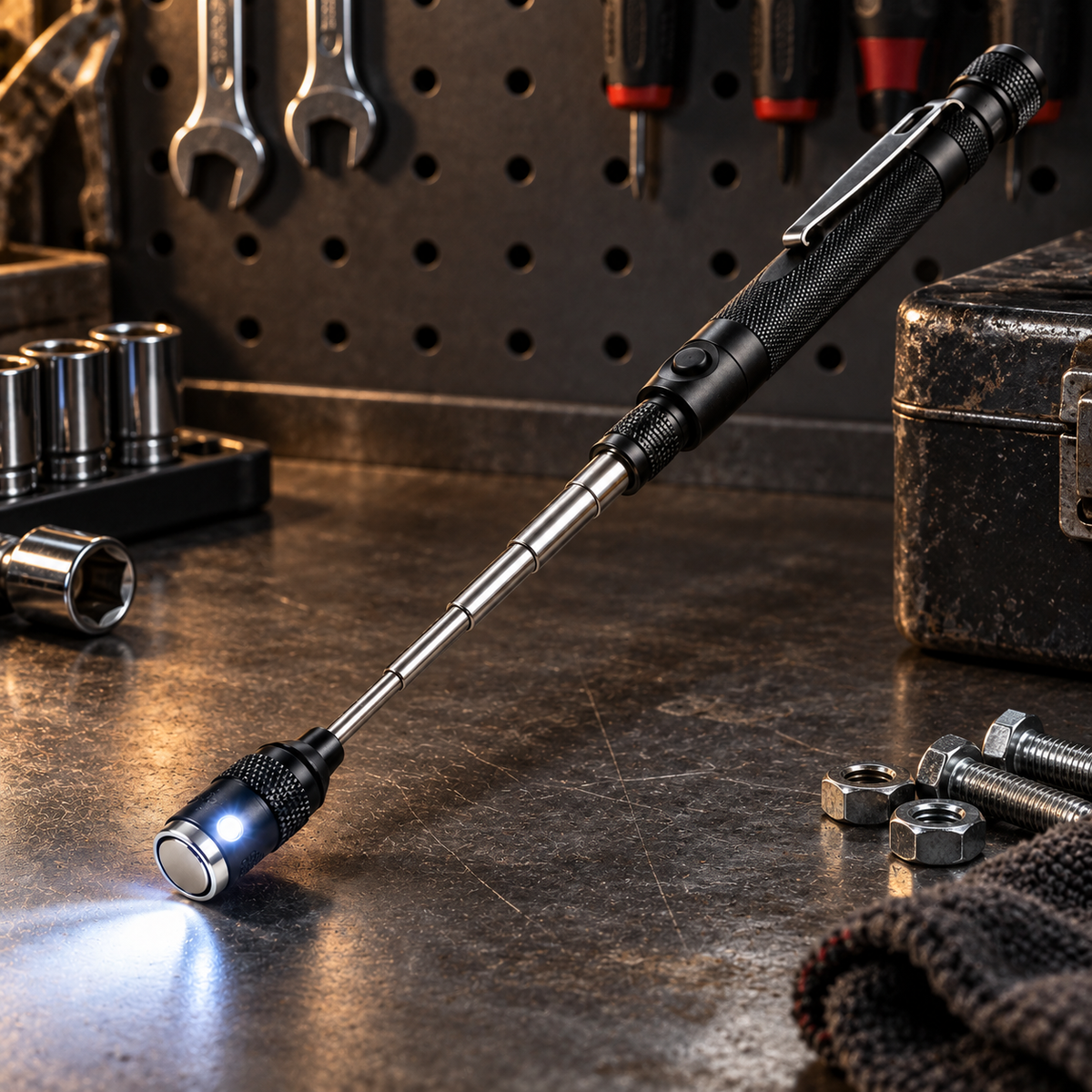 LED Magnetic Pickup Tool – Retrieve Dropped Screws, Bolts & Metal Parts From Hard-to-Reach Spaces