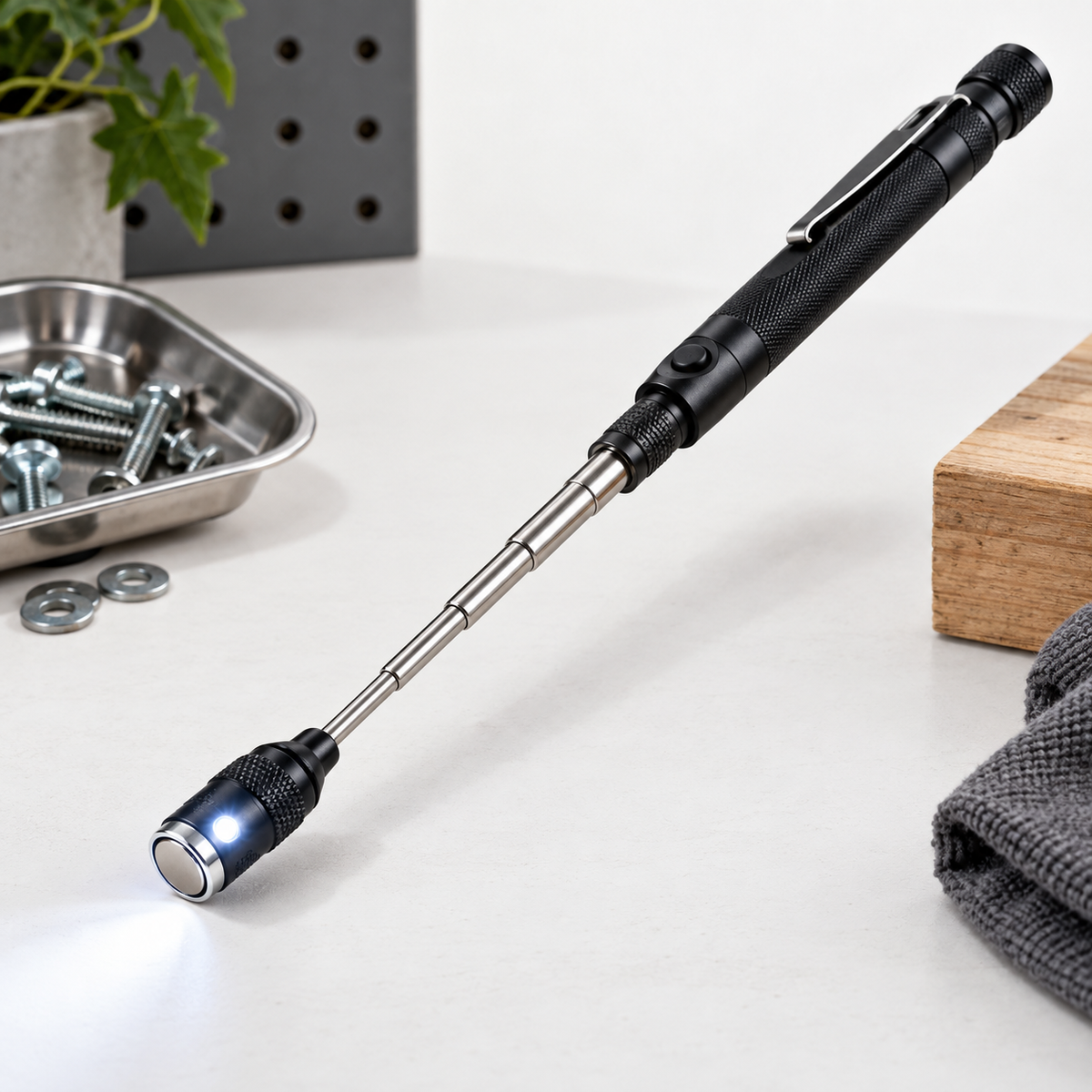 LED Magnetic Pickup Tool – Retrieve Dropped Screws, Bolts & Metal Parts From Hard-to-Reach Spaces