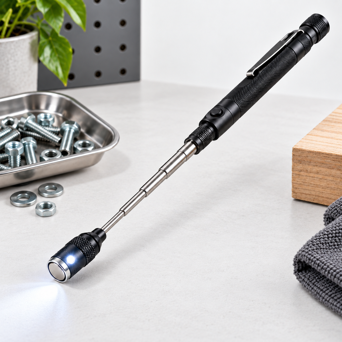 LED Magnetic Pickup Tool – Retrieve Dropped Screws, Bolts & Metal Parts From Hard-to-Reach Spaces